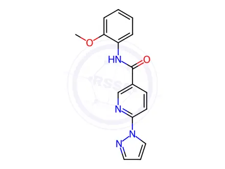 Chemical structure of N-(2-methoxyphenyl)-6-(1H-pyrazol-1-yl)nicotinamide