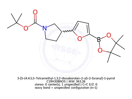 Chemical structure of 3-[5-(4,4,5,5-Tetramethyl-1,3,2-dioxaborolan-2-yl)-2-furanyl]-1-pyrrolidinecarboxylic Acid 1,1-Dimethylethyl Ester