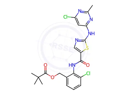 Chemical structure of Des-6-[4-(2-hydroxyethyl)-1-piperazinyl]-6-chloro-O-pivalate Dasatinib