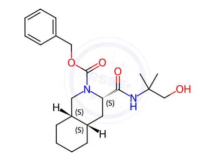 Chemical structure of (3S,4aS,8aS)-2-Carbobenzyloxy-decahydro-N-(2-hydroxy-1,1-dimethylethyl)-3-isoquinolinecarboxamide