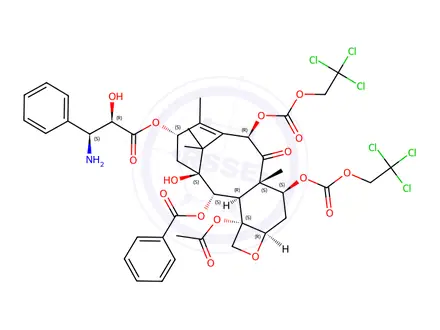 Chemical structure of N-Des-t-boc-10-deacetyl-7,10-O-bis{[(2,2,2-trichloroethyl)oxy]carbonyl} Docetaxel