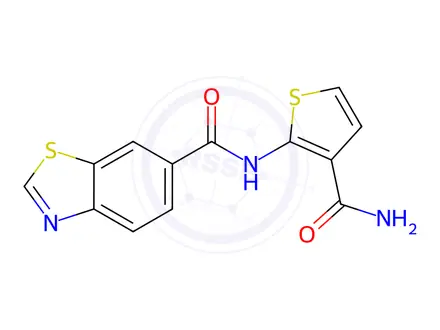 Chemical structure of N-(3-Carbamoylthiophen-2-yl)benzo[d]thiazole-6-carboxamide