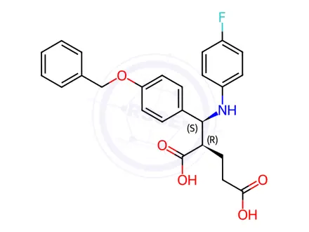 Chemical structure of ((2R,3S)-2-[(4-Benzyloxyphenyl)-4-(4-Fluorophenylamino)methyl]pentanedioic acid)