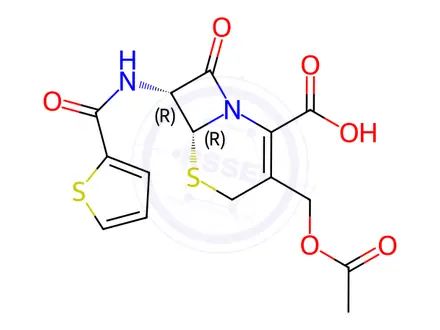 Chemical structure of (6R,7R)-3-(Acetoxymethyl)-8-oxo-7-(thiophene-2-carboxamido)-5-thia-1-azabicyclo[4.2.0]oct-2-ene-2-carboxylic Acid