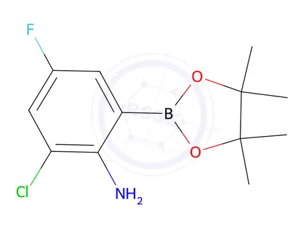 Chemical structure of 2-Chloro-4-fluoro-6-(tetramethyl-1,3,2-dioxaborolan-2-yl)aniline