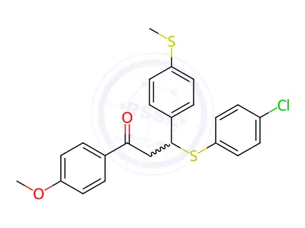 Chemical structure of 3-[(4-chlorophenyl)sulfanyl]-1-(4-methoxyphenyl)-3-[4-(methylsulfanyl)phenyl]-1-propanone
