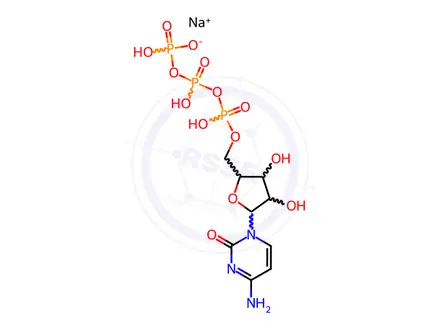 Chemical structure of Sodium (((2R,3S,4R,5R)-5-(4-amino-2-oxopyrimidin-1(2H)-yl)-3,4-dihydroxytetrahydrofuran-2-yl)methyl)triphosphoric acid