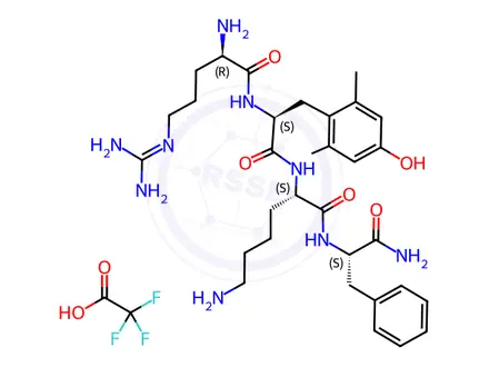 Chemical structure of L-Phenylalaninamide, D-arginyl-2,6-dimethyl-L-tyrosyl-L-lysyl-, 2,2,2-trifluoroacetate (1:1)