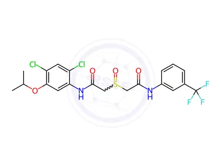 Chemical structure of N-(2,4-dichloro-5-isopropoxyphenyl)-2-((2-oxo-2-((3-(trifluoromethyl)phenyl)amino)ethyl)sulfinyl)acetamide