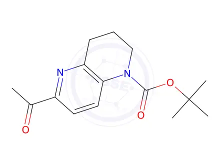 Chemical structure of tert-Butyl 6-acetyl-3,4-dihydro-1,5-naphthyridine-1(2H)-carboxylate