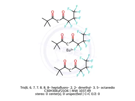 Chemical structure of Tris(6,​6,​7,​7,​8,​8,​8-​heptafluoro-​2,​2-​dimethyl-​3,​5-​octanedionato)​europium(III)