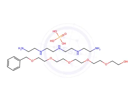 Chemical structure of Poly(oxy-1,2-ethanediyl), alpha-(phenylmethyl)-omega-hydroxy-, phosphate, compd. with N-(2-aminoethyl)-N'-[2-[(2-aminoethyl)amino]ethyl]-1,2-ethanediamine