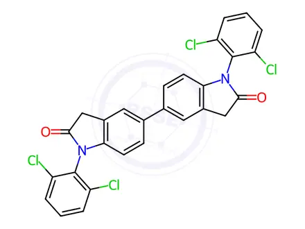Chemical structure of 1,1'-Bis(2,6-dichlorophenyl)-[5,5'-biindoline]-2,2'-dione