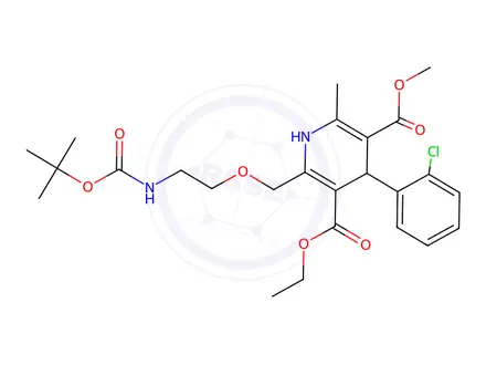 Chemical structure of 3-Ethyl 5-methyl 2-((2-((tert-butoxycarbonyl)amino)ethoxy)methyl)-4-(2-chlorophenyl)-6-methyl-1,4-dihydropyridine-3,5-dicarboxylate