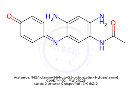 Chemical structure of Acetamide, N-[2,4-diamino-5-[(4-oxo-2,5-cyclohexadien-1-ylidene)amino]phenyl]-, reaction products with sodium sulfide (Na2(Sx)), oxidized