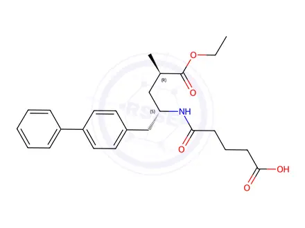 Chemical structure of 5-(((2S,4R)-1-([1,1'-Biphenyl]-4-yl)-5-ethoxy-4-methyl-5-oxopentan-2-yl)amino)-5-oxopentanoic Acid