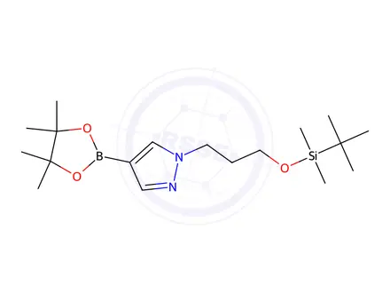 Chemical structure of 1-(3-((tert-Butyldimethylsilyl)oxy)propyl)-4-(4,4,5,5-tetramethyl-1,3,2-dioxaborolan-2-yl)-1H-pyrazole