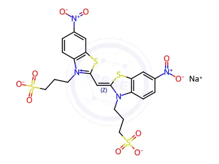 Chemical structure of hydrogen 6-nitro-2-[[6-nitro-3-(3-sulphonatopropyl)-3H-benzothiazol-2-ylidene]methyl]-3-(3-sulphonatopropyl)benzothiazolium, sodium salt