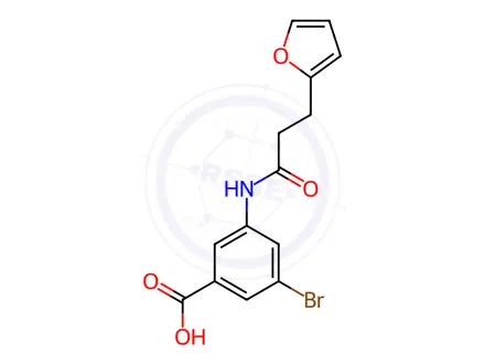 Chemical structure of Benzoic acid, 3-bromo-5-[[3-(2-furanyl)-1-oxopropyl]amino]-