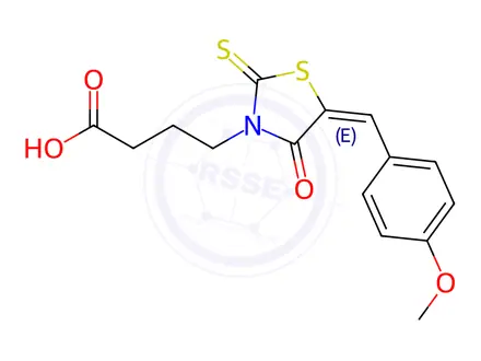 Chemical structure of 4-[(5Z)-5-[(4-Methoxyphenyl)methylidene]-4-oxo-2-sulfanylidene-1,3-thiazolidin-3-yl]butanoic acid
