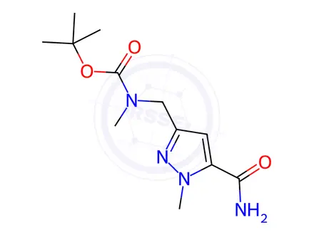 Chemical structure of tert-Butyl ((5-carbamoyl-1-methyl-1H-pyrazol-3-yl)methyl)(methyl)carbamate