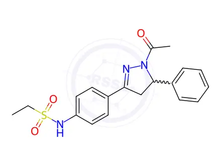 Chemical structure of N-(4-(1-Acetyl-5-phenyl-4,5-dihydro-1H-pyrazol-3-yl)phenyl)ethanesulfonamide