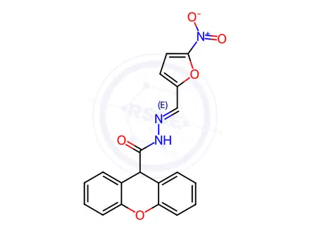 Chemical structure of N'-[(1E)-(5-Nitrofuran-2-yl)methylidene]-9H-xanthene-9-carbohydrazide