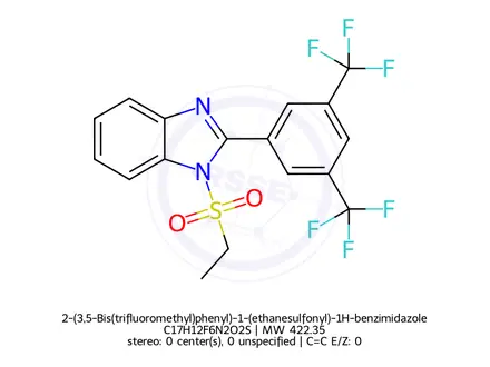 Chemical structure of 2-(3,5-Bis(trifluoromethyl)phenyl)-1-(ethanesulfonyl)-1H-benzimidazole