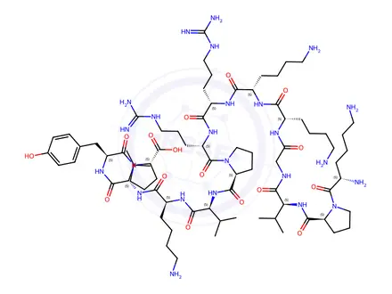 Chemical structure of L-Lysyl-L-prolyl-L-valylglycyl-L-lysyl-L-lysyl-L-arginyl-L-arginyl-L-prolyl-L-valyl-L-lysyl-L-valyl-L-tyrosyl-L-proline--Acetic Acid (1/6)