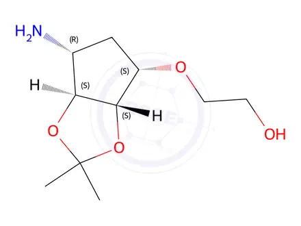 Chemical structure of 2-(((3aS,4R,6S,6aS)-4-amino-2,2-dimethyltetrahydro-3aH-cyclopenta[d][1,3]dioxol-6-yl)oxy)ethanol