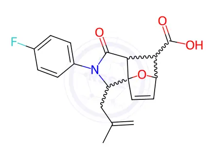 Chemical structure of 2-(4-Fluorophenyl)-3-(2-methylprop-2-en-1-yl)-1-oxo-1,2,3,6,7,7a-hexahydro-3a,6-epoxyisoindole-7-carboxylic acid