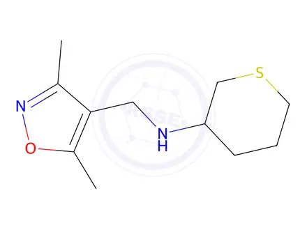 Chemical structure of N-((3,5-dimethylisoxazol-4-yl)methyl)tetrahydro-2H-thiopyran-3-amine