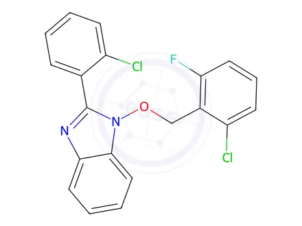 Chemical structure of 1-[(2-Chloro-6-fluorophenyl)methoxy]-2-(2-chlorophenyl)-1H-1,3-benzodiazole