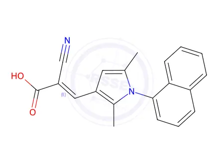 Chemical structure of (2Z)-2-cyano-3-[2,5-dimethyl-1-(1-naphthyl)-1H-pyrrol-3-yl]acrylic acid