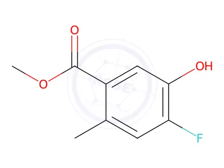 Chemical structure of Benzoic acid, 4-fluoro-5-hydroxy-2-methyl-, methyl ester