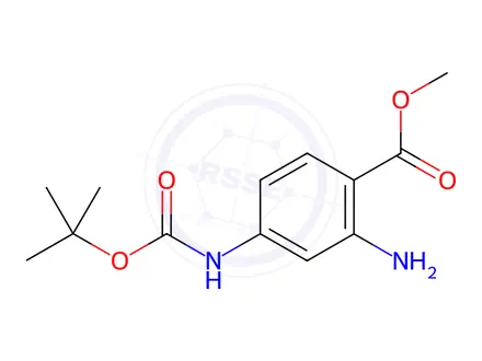 Chemical structure of Benzoic acid, 2-aMino-4-[[(1,1-diMethylethoxy)carbonyl]aMino]-, Methyl ester