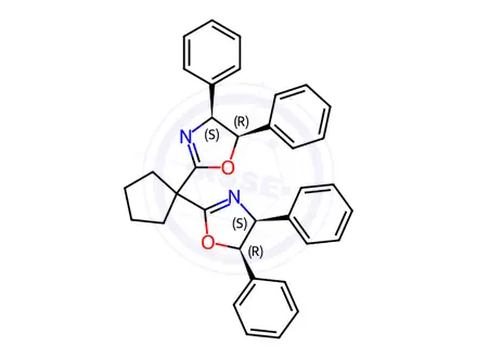 Chemical structure of (4S,4'S,5R,5'R)-2,2'-(Cyclopentane-1,1-diyl)bis(4,5-diphenyl-4,5-dihydrooxazole)
