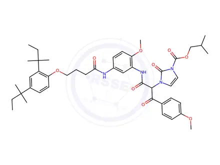 Chemical structure of isobutyl 1-[1-[[[5-[[4-[2,4-bis(tert-pentyl)phenoxy]-1-oxobutyl]amino]-2-methoxyphenyl]amino]carbonyl]-2-(4-methoxyphenyl)-2-oxoethyl]-2,3-dihydro-2-oxo-1H-imidazolecarboxylate