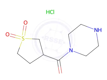 Chemical structure of 3-(Piperazine-1-carbonyl)-1lambda6-thiolane-1,1-dione hydrochloride
