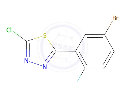Chemical structure of 2-(5-bromo-2-fluorophenyl)-5-chloro-1,3,4-thiadiazole