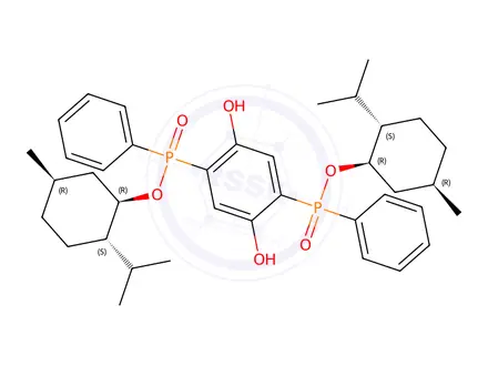Chemical structure of (Rp)-Di-(-)-menthyl phenyl(phenyl) (2,5-dihydroxyphenyl)-bis-(phosphinate)
