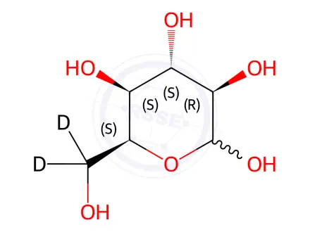 Chemical structure of D-[1,6-13C2;6,6'-2H2]glucose