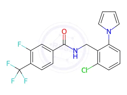 Chemical structure of N-{[2-chloro-6-(1H-pyrrol-1-yl)phenyl]methyl}-3-fluoro-4-(trifluoromethyl)benzamide