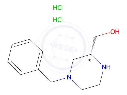Chemical structure of 2-Piperazinemethanol, 4-(phenylmethyl)-, hydrochloride (1:2), (2R)-