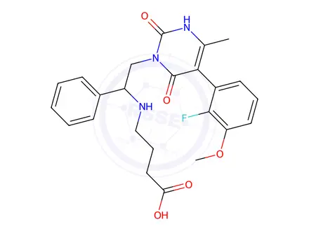 Chemical structure of 4-((2-(5-(2-fluoro-3-methoxyphenyl)-4-methyl-2,6-dioxo-2,3-dihydropyrimidin-1(6H)-yl)-1-phenylethyl)amino)butanoic acid