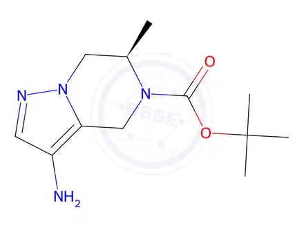 Chemical structure of Tert-butyl (R)-3-amino-6-methyl-6,7-dihydropyrazolo[1,5-a]pyrazine-5(4H)-carboxylate