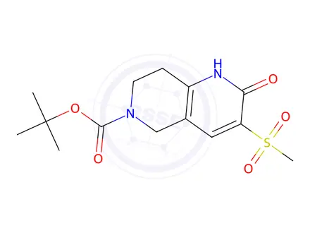 Chemical structure of tert-butyl 3-methanesulfonyl-2-oxo-1,2,5,6,7,8-hexahydro-1,6-naphthyridine-6-carboxylate
