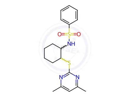 Chemical structure of N-(2-((4,6-Dimethylpyrimidin-2-yl)thio)cyclohexyl)benzenesulfonamide