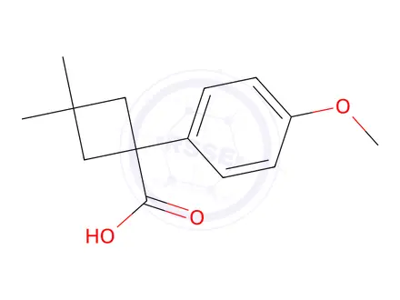 Chemical structure of 1-(4-methoxyphenyl)-3,3-dimethylcyclobutane-1-carboxylic acid