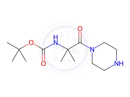 Chemical structure of Carbamic acid, N-[1,1-dimethyl-2-oxo-2-(1-piperazinyl)ethyl]-, 1,1-dimethylethyl ester